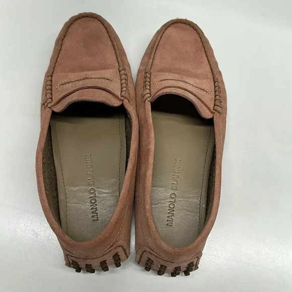 Manolo Blahnik Penny Loafers Shoes Slip On Suede Leather Light Pink Size 38 US 8 - Picture 7 of 13